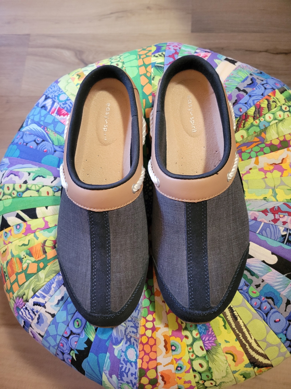 Easy Spirit Women’s Slip-On Sneakers in Gray with Tan Trim